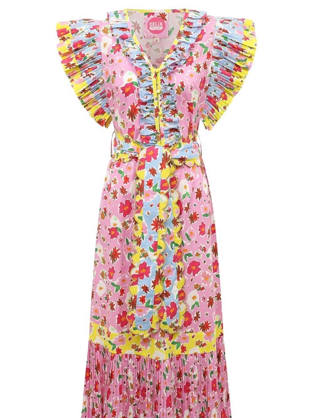 CeliaB Pink Floral Ruffle-Trim Maxi Dress